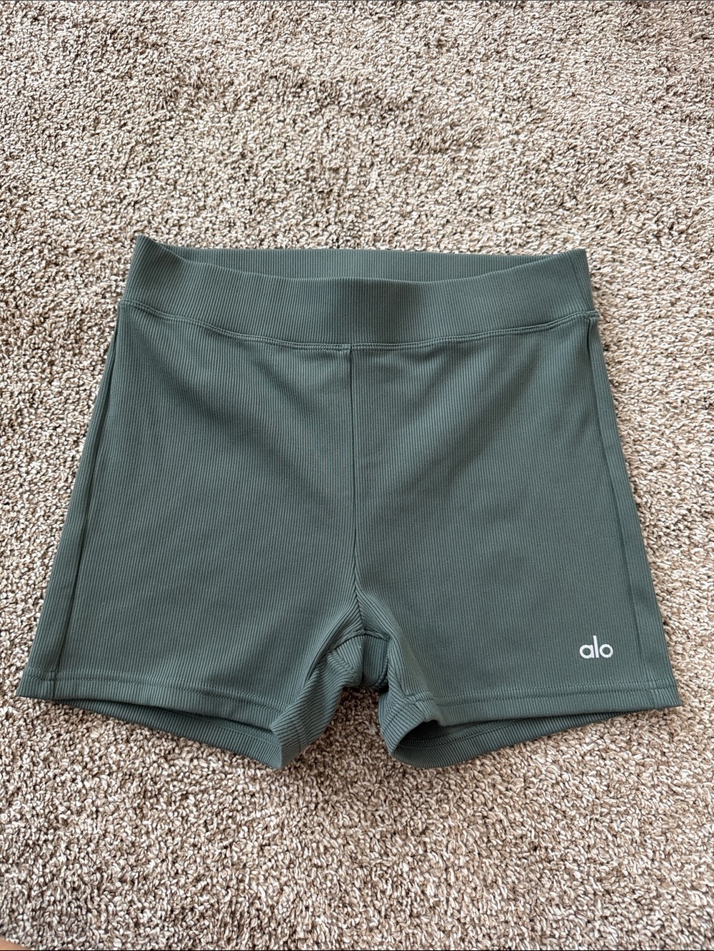 ALO Yoga High-Rise Ribbed Bike Shorts in Olive